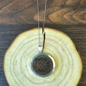 Palestinian coin 2 mil Silver crown frame necklace