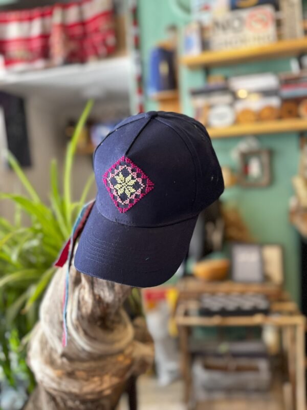 Navy hand embroidered hat