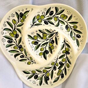 4 Section divided serving platter - Olive patterned