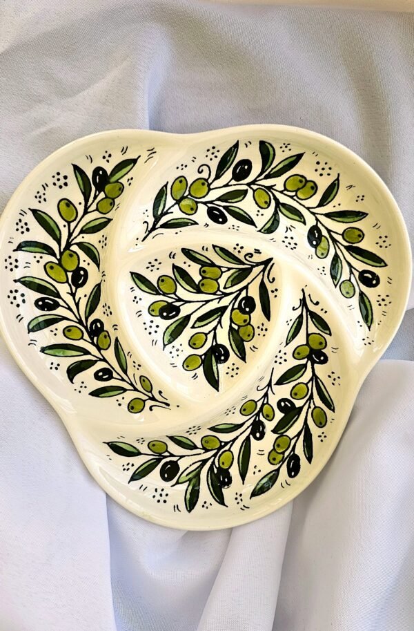 4 Section divided serving platter - Olive patterned