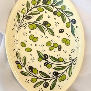 Oval shaped ceramic serving platter- olive patterned