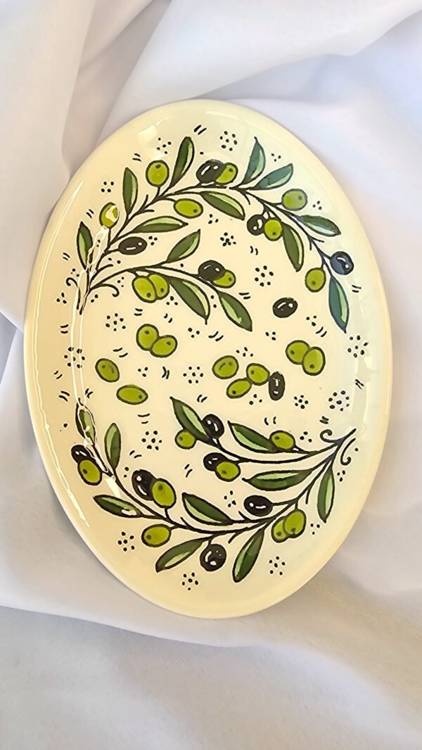 Oval shaped ceramic serving platter- olive patterned