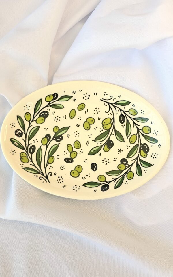 Oval shaped ceramic serving platter- olive patterned - Image 2