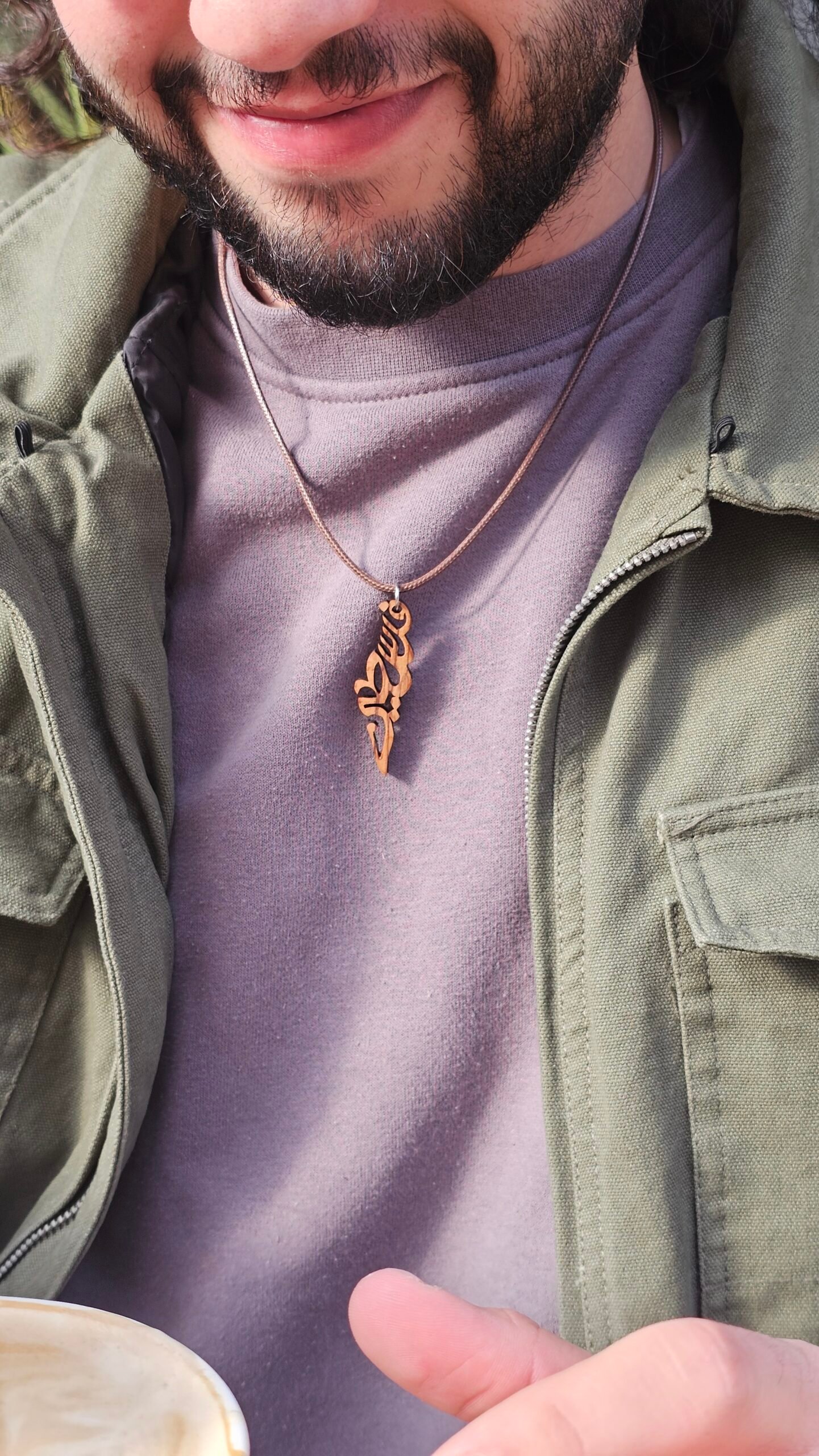Engraved Palestine Olive wood Necklace - Image 3