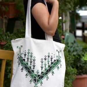Gazan Thobe Embroidered Beige & Green Tote Bag