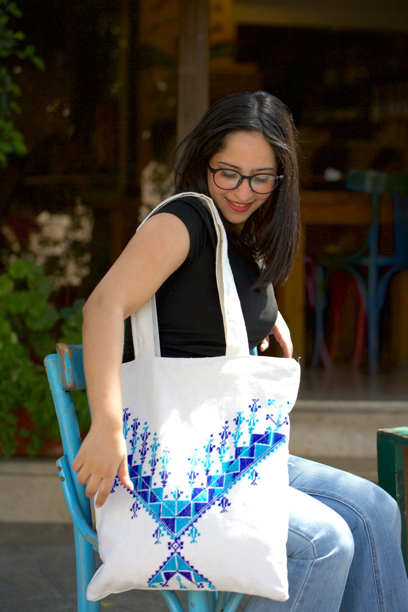 Gazan Thobe Embroidered Blue Tote Bag