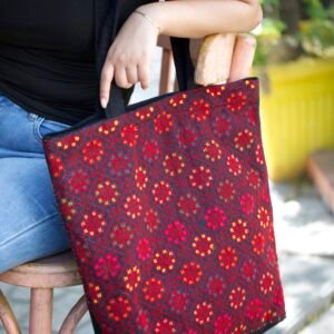 Fully Embroidered Floral Motif Black Tote Bag