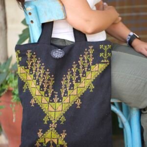 Gazan Thobe Embroidered Black & Green Tote Bag