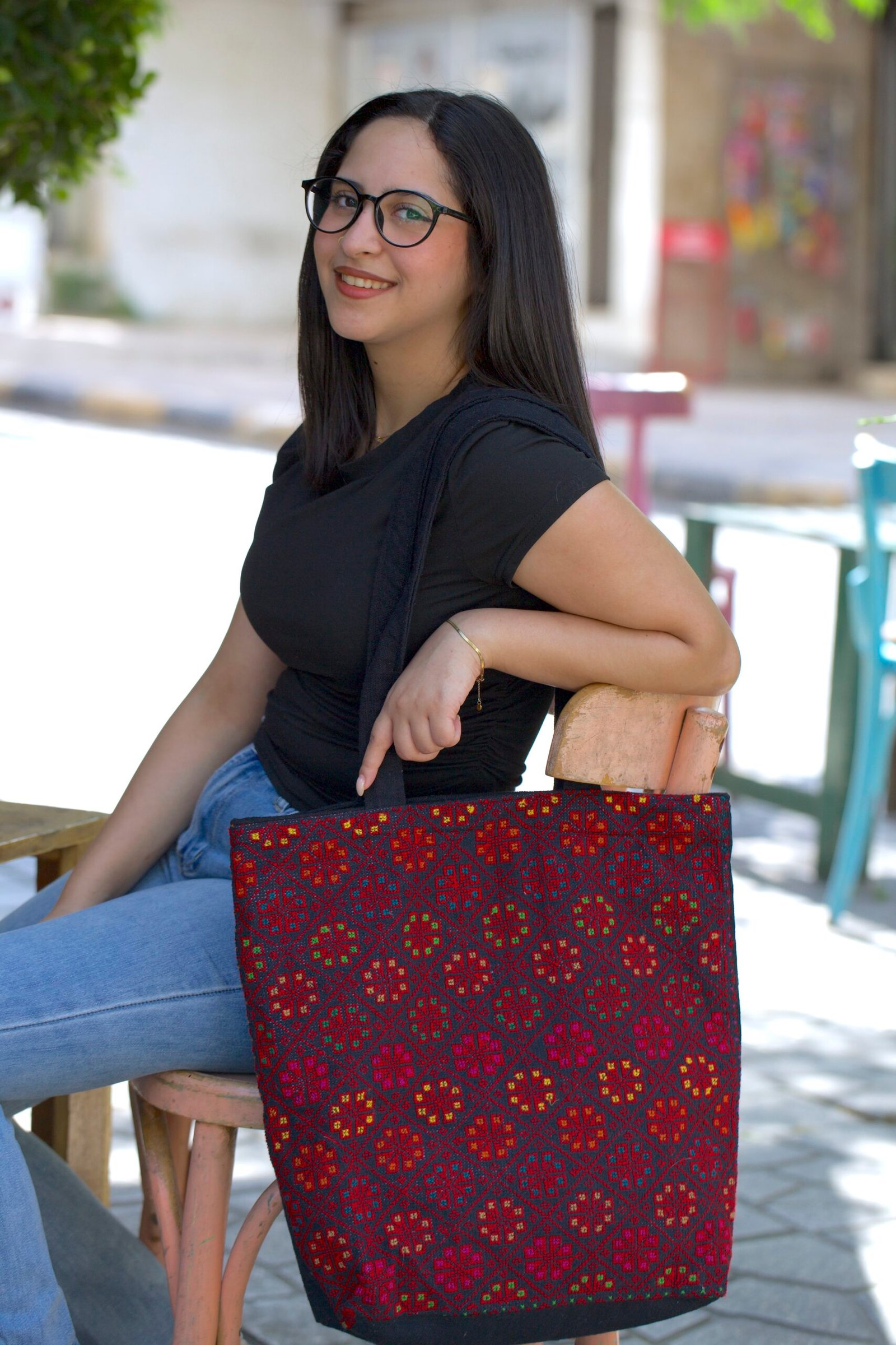 Fully Embroidered Floral Motif Black Tote Bag - Image 4
