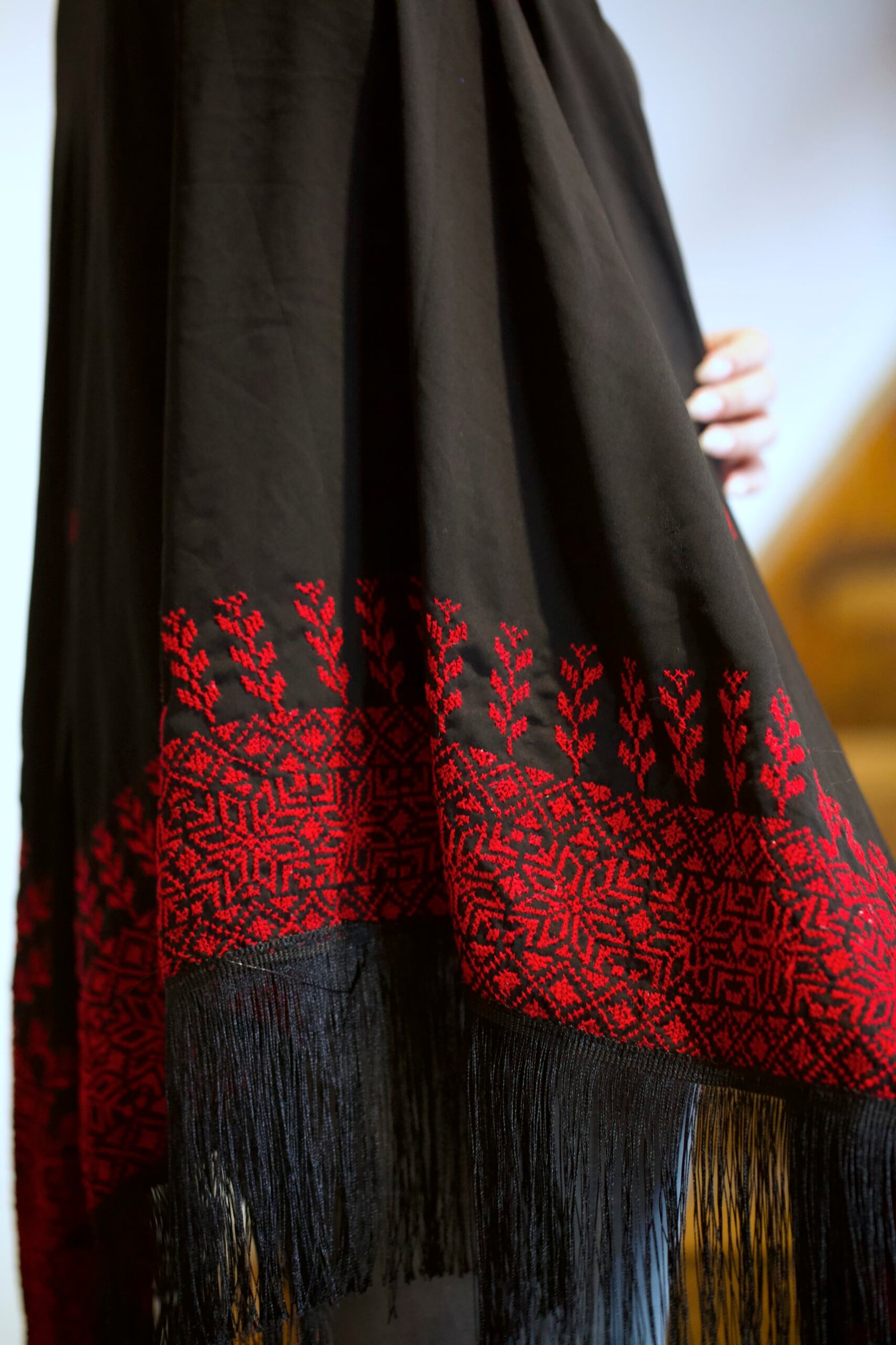 Handembroidered Black And Red Shawl - Image 3
