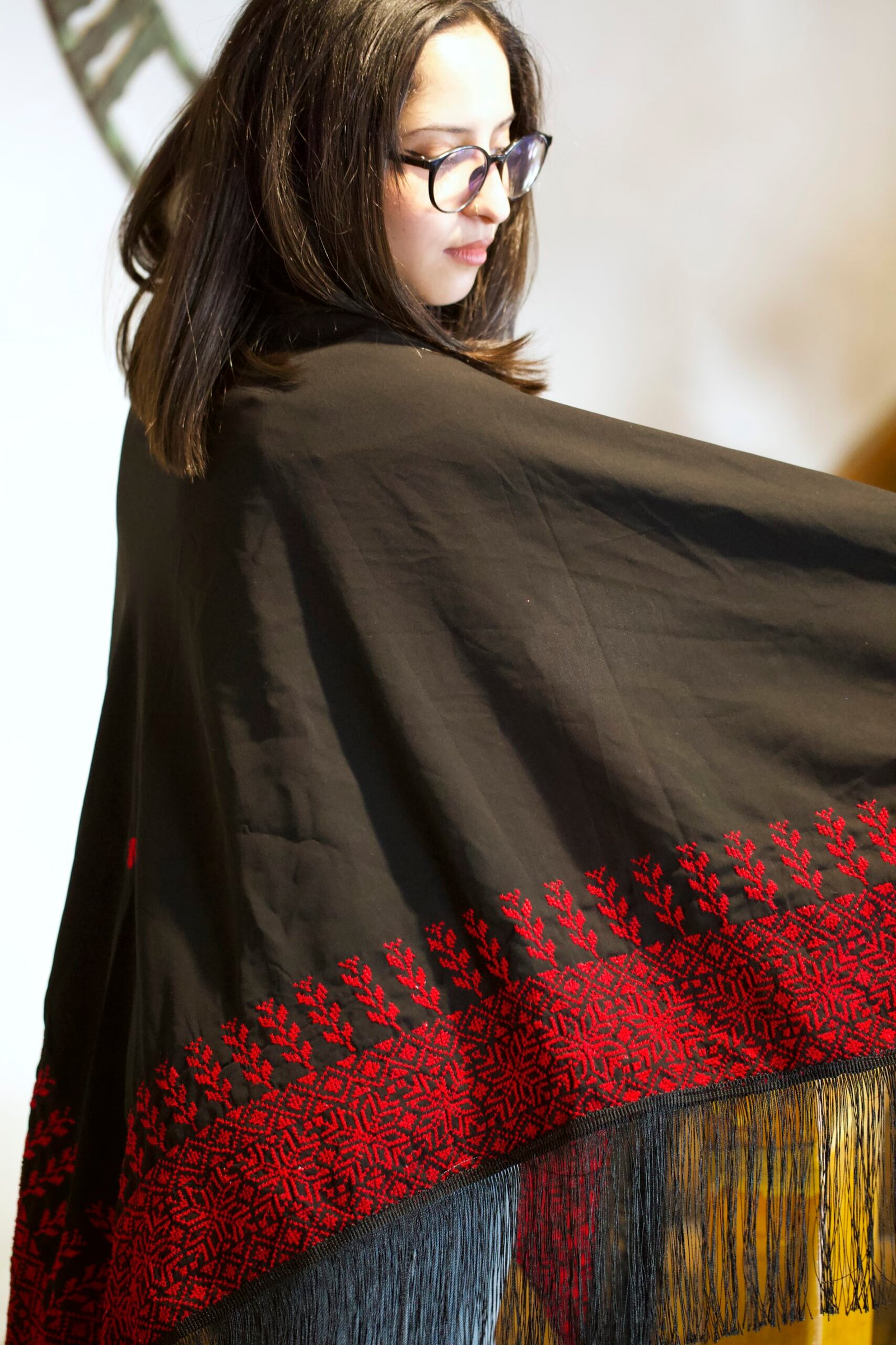 Handembroidered Black And Red Shawl - Image 4