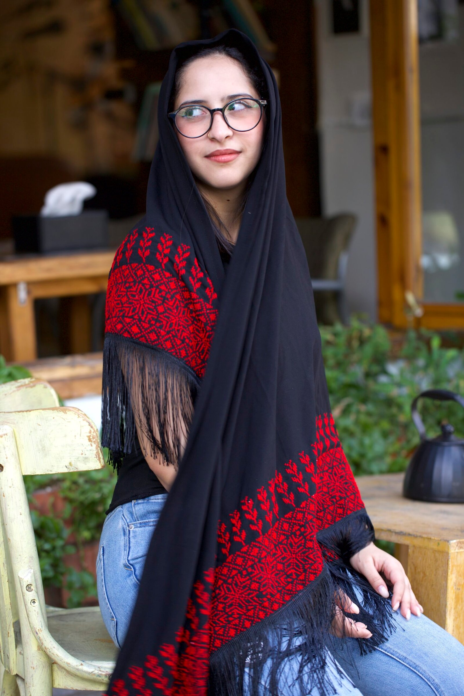 Handembroidered Black And Red Shawl - Image 2