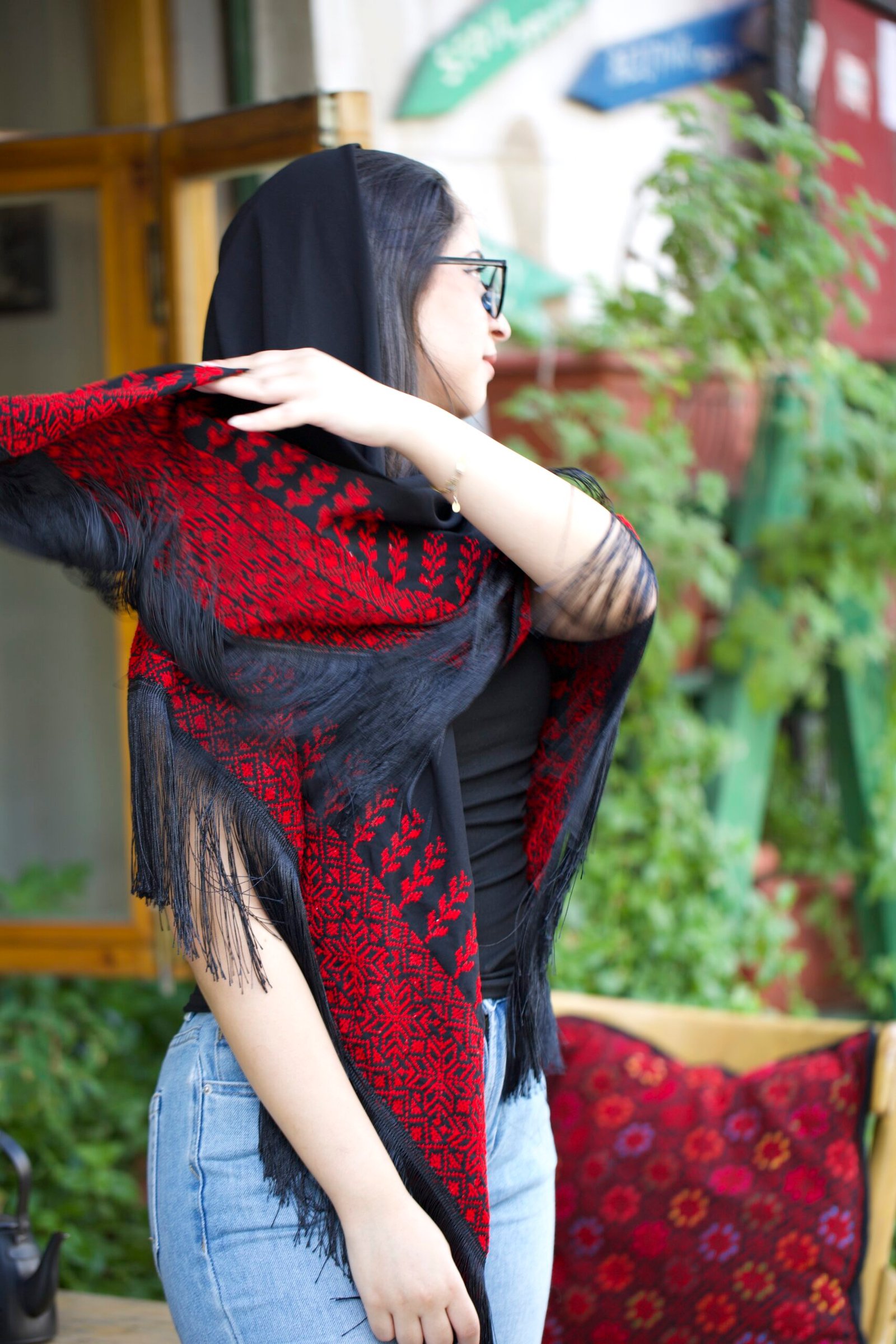 Handembroidered Black And Red Shawl - Image 5
